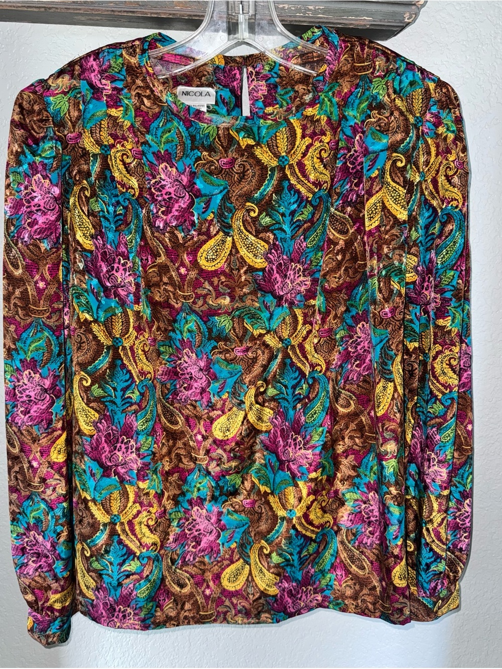 Nicola Vintage 80s/90s Blouse Size 14 Bold Paisley Floral Shoulder Pads Grandma